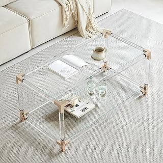 Saint Mossi Glass Coffee Table Living Room, Modern Double Layer Glass Li...