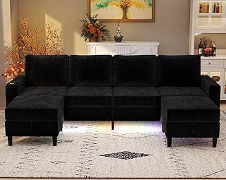 Sectional Couches for Living Room, 6 Seat Chenille Sectional Sofa with S...