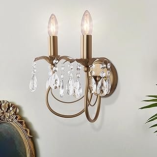 Sedelan Crystal Wall Sconce, 2-Lights Vintage Wall Lights, Elegant Wall ...
