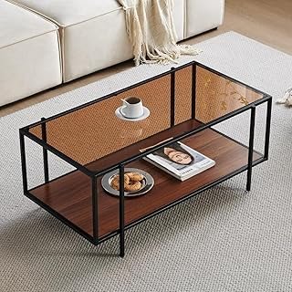 Shrine Glass Coffee Table, Modern Design, Dual-Layer Coffee Table for Li...