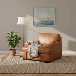 Siggy 400 LBS Capacity Genuine Leather Accent Chair – Goose Feather Cush...