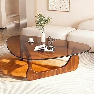 Small Coffee Table for Living Room, Glass Top with Mid Century Modern No...