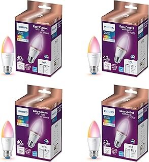 Smart 40W B12 Candle-Shape 4-Pack, E12 Base, Full Color, Dimmable, Indoo...