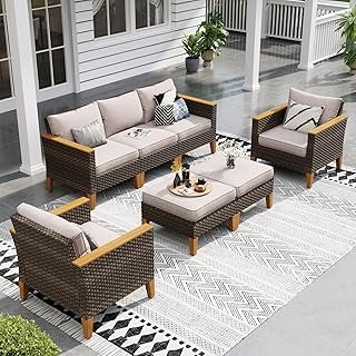 Sophia & William Wicker Patio Furniture Set, Outdoor Rattan Sectional So...