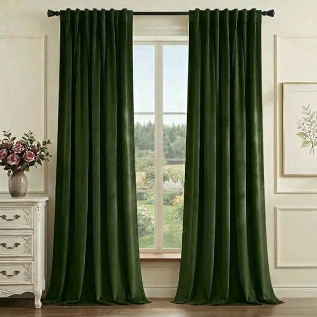 StangH Green Velvet Curtains 84 Inch Length, Luxury Vintage Emerald Drap...
