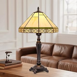 Table Lamp with Stained Glass Shade, Vintage Style Desk Lamp, Mid Centur...