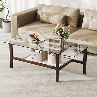 Tangkula Glass Coffee Table, 42” 2-Tier Rectangular Center Table with St...