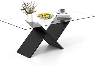 Tangkula Rectangle Glass Coffee Table, 47” Modern Center Table with Temp...