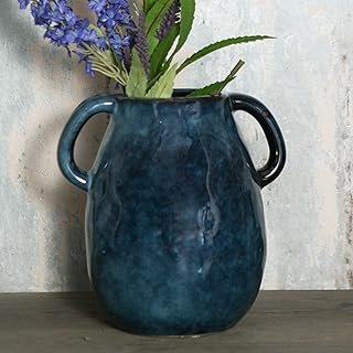 Tanvecle Blue Ceramic Vase with 2 Handles, Modern Farmhouse Decor, Rusti...