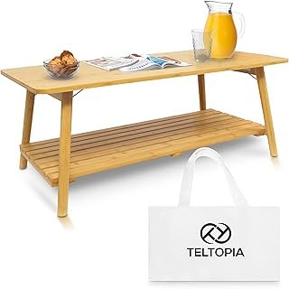 TelTopia Compact Folding Coffee Table – Foldable Collapsible Bamboo Tabl...