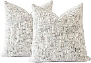 Textured Neutral Throw Pillow Covers 18x18 Inch Set of 2 Soft Woven Chen...