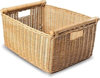 The Basket Lady Pole Handle Wicker Storage Basket, Extra Large, 20 in L ...
