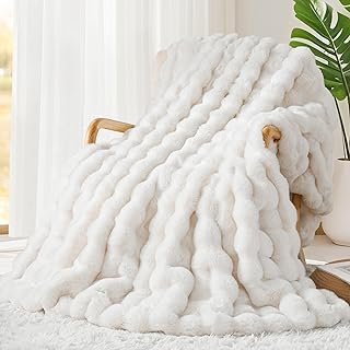 Touchat Luxury 1000GSM Faux Rabbit Fur Throw Blanket, Super Heavy Warm C...