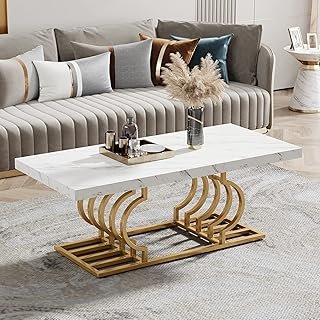 Tribesigns Modern Coffee Table, 47 Inch Faux Marble Cocktail Table with ...