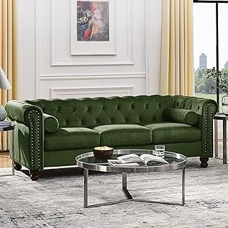 Tufted Velvet Sofa Couch for Living Room, Rolled Arm 3-Seater Sofa Couch...
