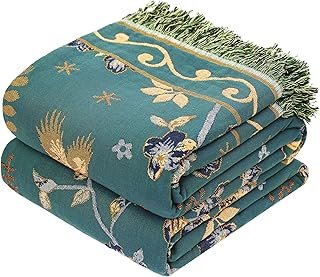 VANJOROY Boho 100% Organic Cotton Muslin Throw Blanket 50