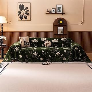 VClife Vintage Chenille Couch Cover, Aesthetic French Country Green Whit...