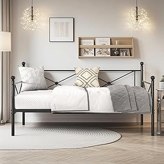 VECELO Twin Daybed Frame, Metal Day Bed with Stylish Headboard, Multifun...