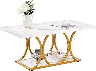 VEVOR Coffee Table, Modern Faux Marble Coffee Table, 2-Tier Rectangle Ce...