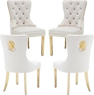 Velvet Dining Chairs Set of 4, Upholstered Dining Room Chairs, Mid-Centu...
