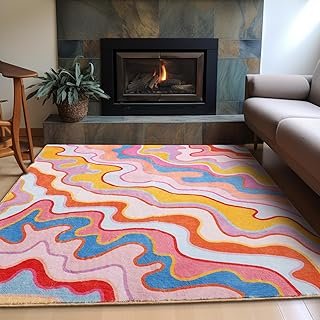 Vintage Abstract 4x6 Area Rug Ultra Thin Flatweave Funky Aesthetic Color...