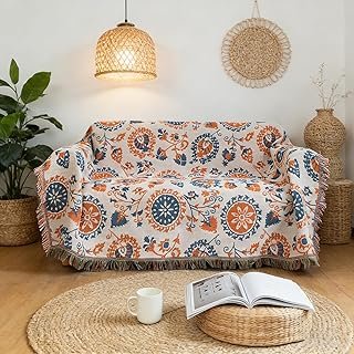Vintage Floral Cotton Couch Cover, Large Aesthetic 3 Cushions Sofa Cover...