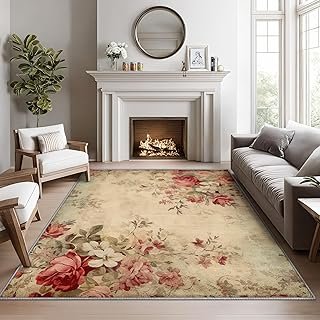 Vintage Floral Rugs for Bedroom - 5x7 Area Rugs, Rose Floral Rug, Rustic...