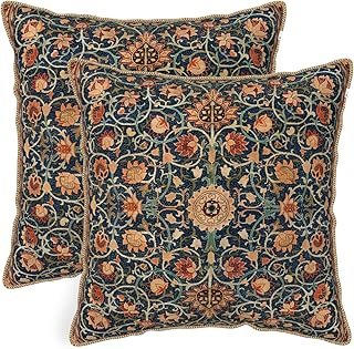 Vintage Floral Soft Velvet Throw Pillow Covers Set of 2 Burnt Orange Nav...