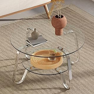 Vintage-Inspired Metal Frame Double-Layer Tempered Glass Coffee Table - ...