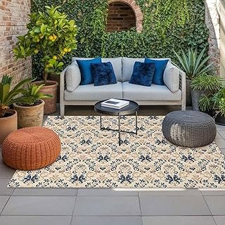 Vintage Outdoor Area Rug 5' x 8' Baroque European Pattern Farm Retro Was...
