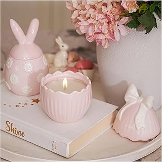 WDS WONDROUS 2-Pack Easter Bunny & Bow Ceramic Jar Candles, Egg Shaped S...