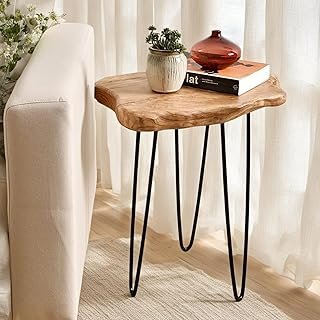 WELLAND Live Edge Cedar End Table, Unique Desktop Side Table,19
