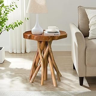 WELLAND Solid Teak Live Edge End Table,18