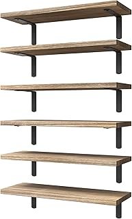 WOPITUES Wood Floating Shelves Set of 6, Shelves for Wall Decor, Farmhou...