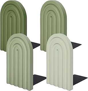 Whaline 4Pcs Boho Arch Wood Bookends Sage Green Rainbow Wooden Book Stan...
