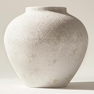 White Rustic Large Round Vase for Table Centerpieces 11 inches, Arina Va...