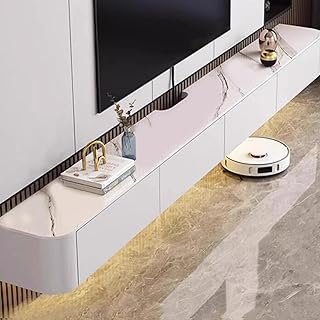 White Wall-Mounted TV Cabinet, 240CM Solid Wood Floating TV Stand for Li...