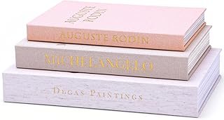 XKDOUS Set of 3 Linen Decorative Books with Gold Foil Cover Faux Book St...