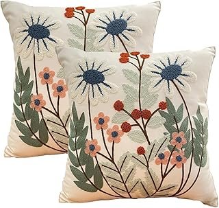 YIcabinet Pillow Covers Set of 2, Embroidered Leaves Pattern Throw Pillo...
