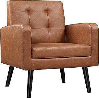 Yaheetech Mid-Century Accent Chairs, PU Leather Modern Upholstered Livin...