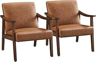 Yaheetech PU Leather Accent Chair, Mid-Century Modern Armchair with Soli...