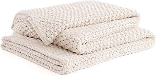 YnM Chunky Cotton Knit Throw Blanket, Cable Knit Throws for Bed Couch So...
