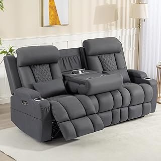 Zero Wall Hugger Power Reclining Sofa with Adjustable Headrest, Electric...