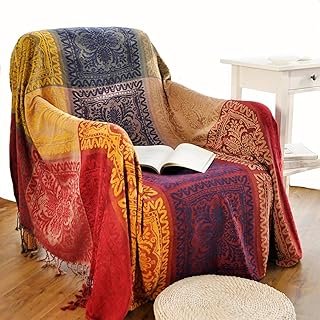 amorus Bohemian Throw Blankets Chenille Jacquard Tassels Soft Chair Cove...