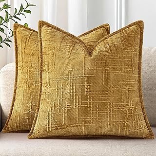 decorUhome Chenille Throw Pillow Covers 18x18 Set of 2, Thick Textured S...