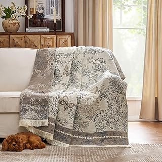 jinchan Boho Floral 100% Cotton Blanket 4-Layer Throw Blanket with Tasse...