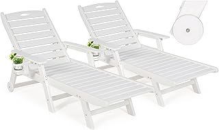 nalone Outdoor Chaise Lounge Chair Set of 2 with Wheels & Cup Holder, HD...