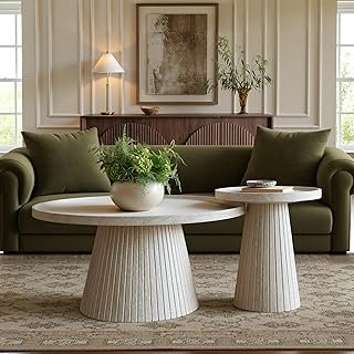 win2win Nesting Coffee Table Set of 2, Modern Fluted Coffee Table with F...